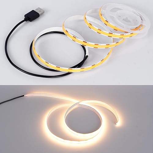 Tira de luces LED USB, tira de luz LED COB súper brillante, cinta LED flexible de 5 V para retroiluminación LED de TV, espejos, vitrina, estante,