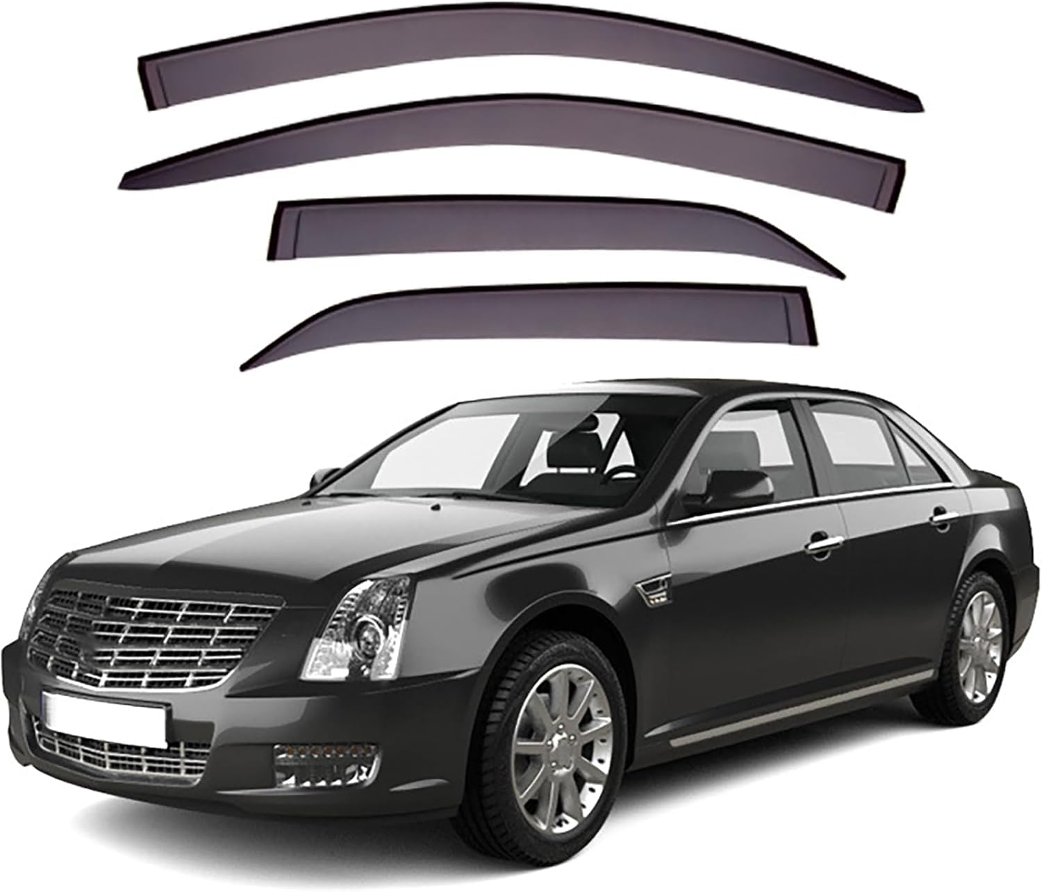 FengXH Window Deflectors for Cadillac SLS MK1 2007-2013 - 4pc Smoke Tint, Waterproof, Noise Reducing.
