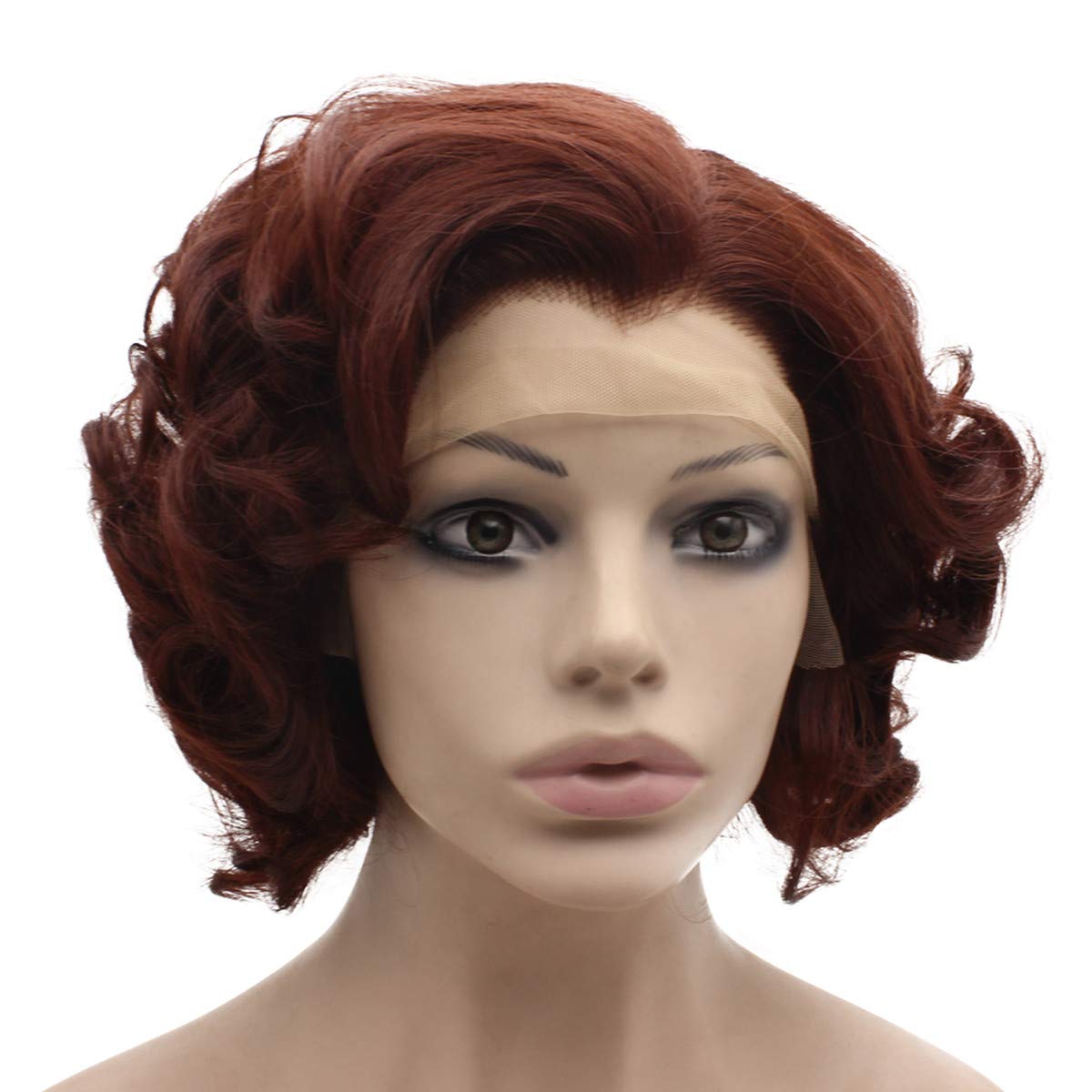 MX angel Dark Burgundy Red Short Curly Synthetic Hair Lace Front Wig Heat Resistant Fiber Hair