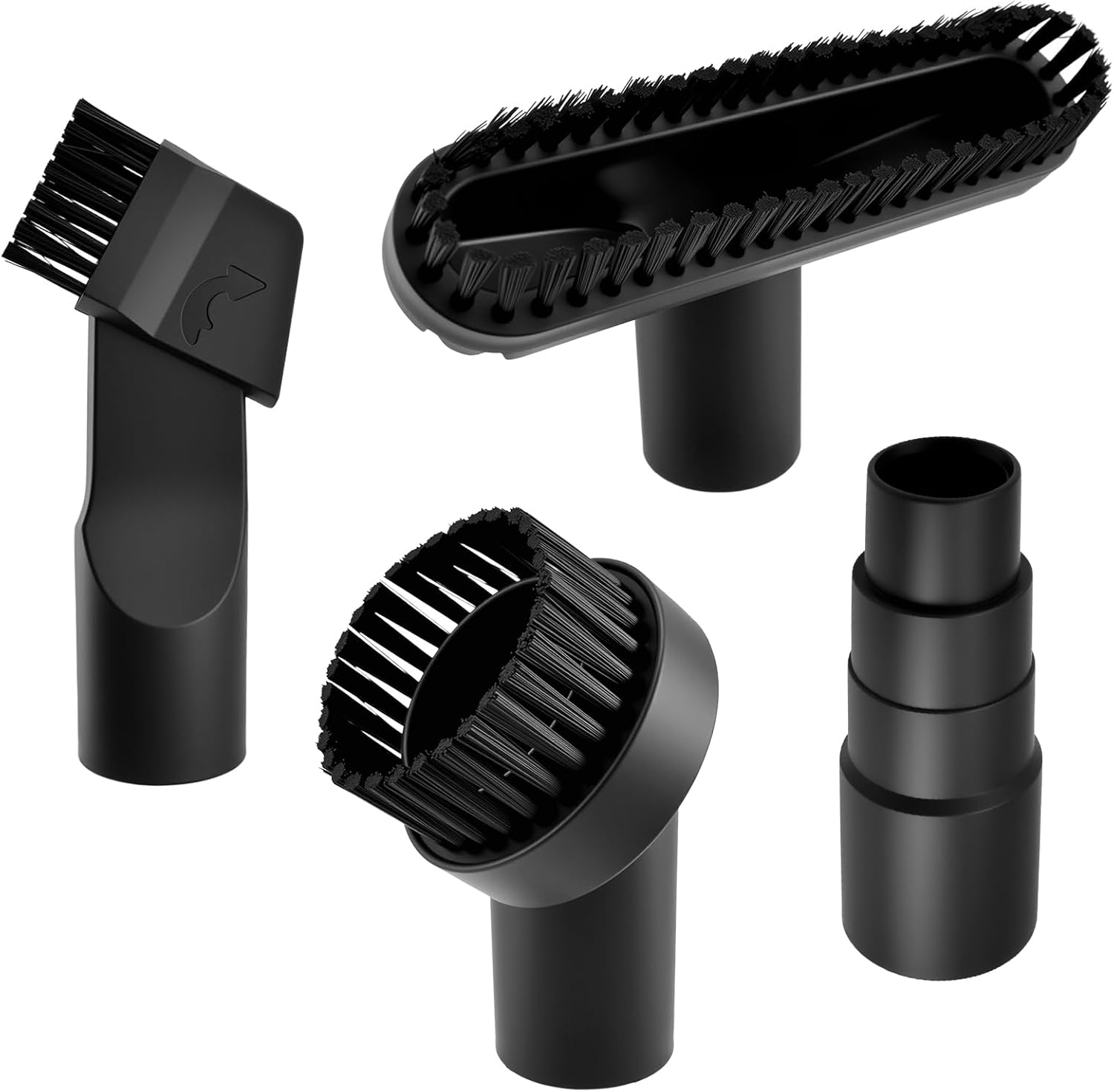 4 Pcs 1-1/4" Vacuum Attachments, Round & Square Brushes, 2-in-1 Suction Brush, 4-Layer Adapter Universal for Most Vacuum Cleaners for Hard-to-Reach Areas