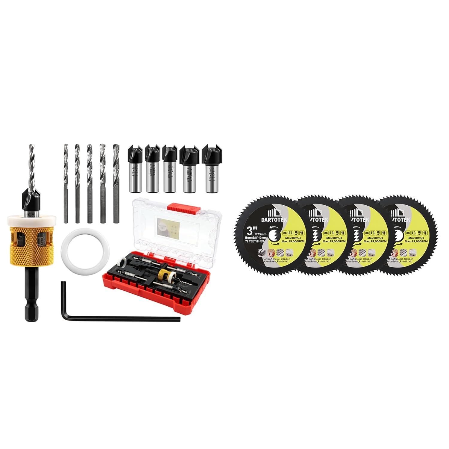 Countersink Drill Bit Set，with Low Friction Depth Stop, HSS M2 Counter Sink Drill Bit for US Wood Screw, 1/8" 9/64" 5/32" 11/64" 3/16" 82° Counter-Bore,Adjustable Depth Countersink Drill Bit