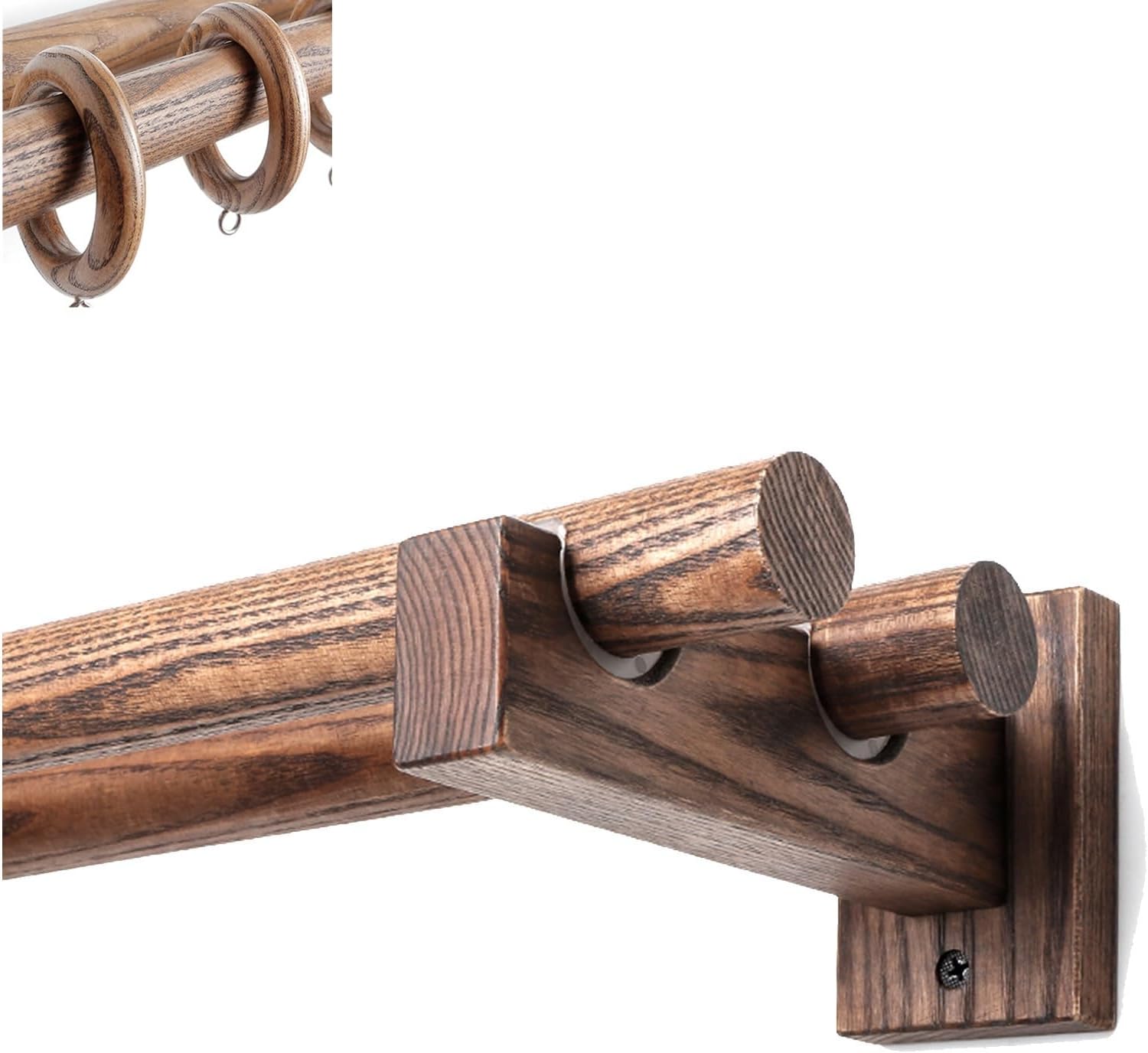 JEKKAH Solid Wood Simple Style Walnut Roman Rod Curtain Rod Double Rod Wooden Rod, Suitable for Outdoor, Bedroom, Kitchen, Living Room(39.4inch)