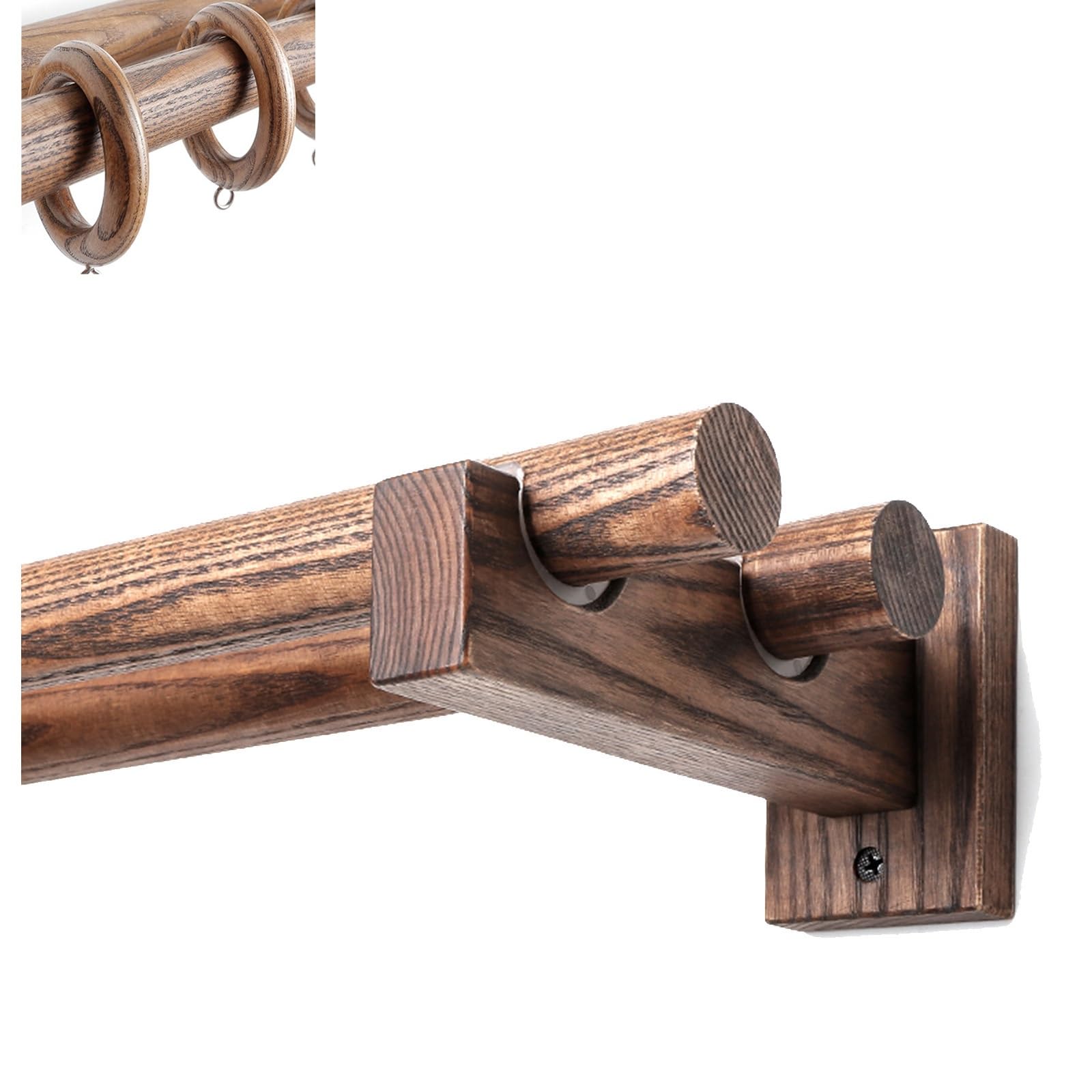 Tringle à rideaux double en bois de noyer massif de 100,1 cm pour extérieur, chambre à coucher, cuisine et salon, décoration élégante de style romain