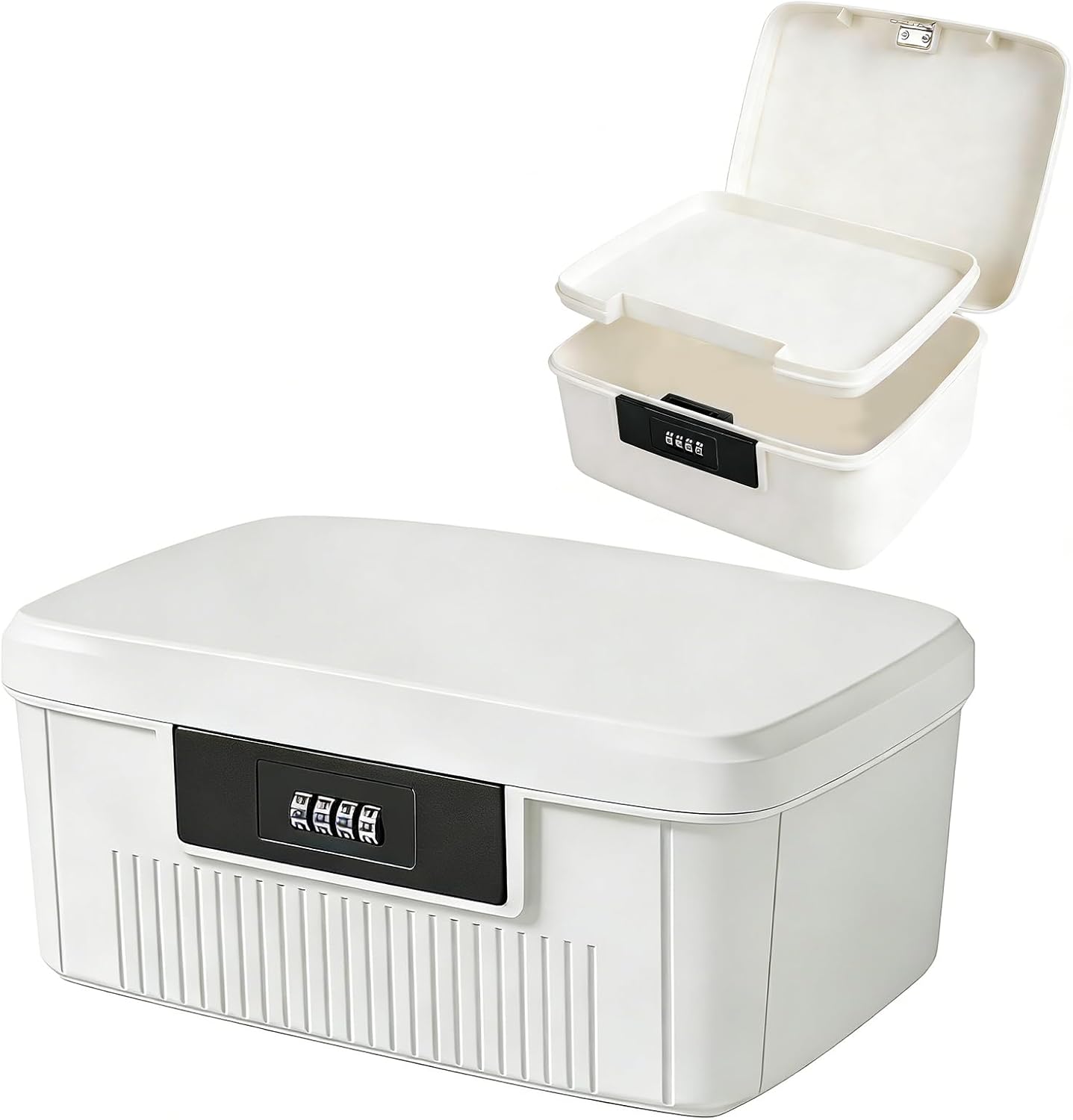 mumisuto Lockable Storage Container Bin, 6L Capacity Organizer Box with Combination Lock, Heavy Duty Plastic Trunk, Usable As Item Organizer Or Office File Storage (White)