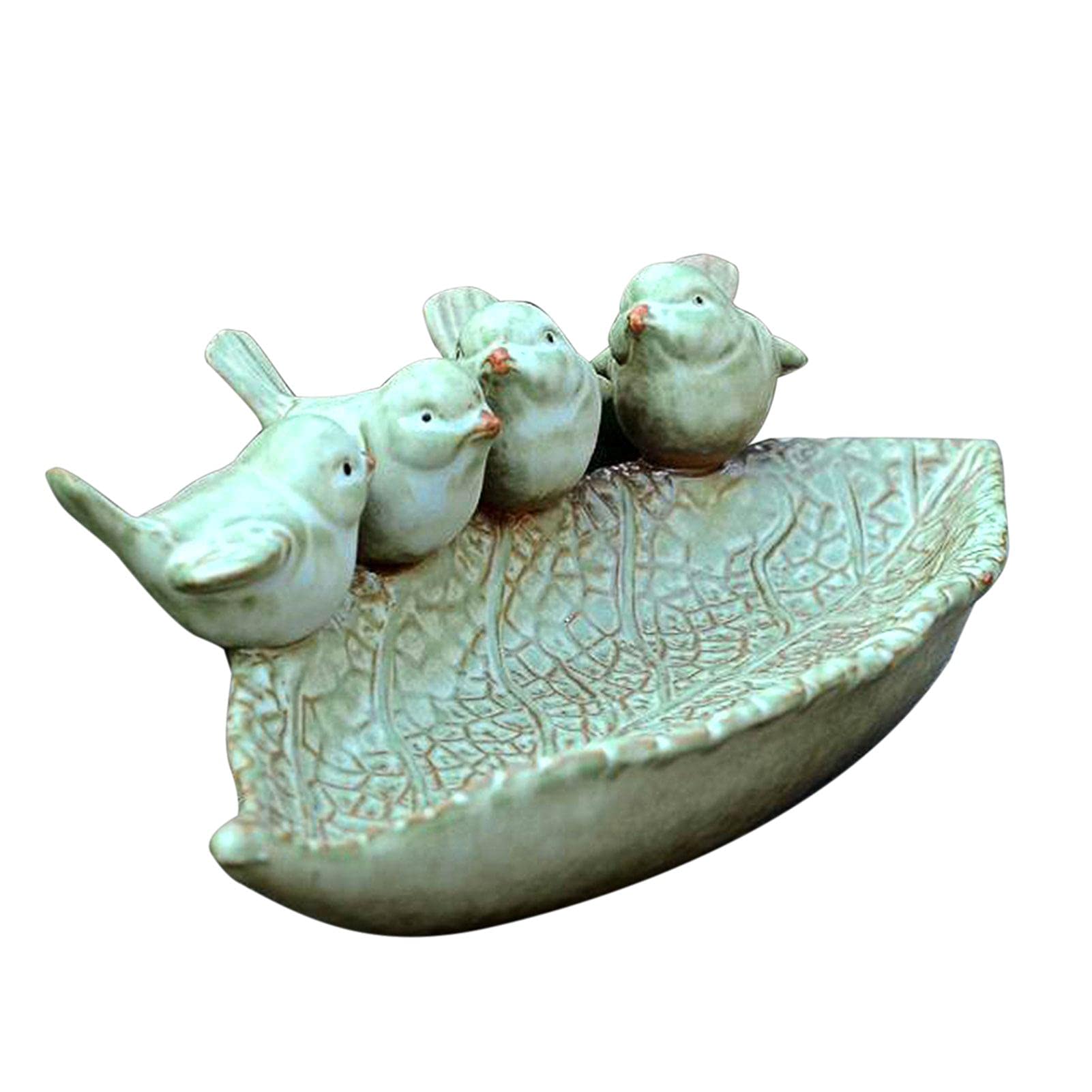 Hangarone Comedero para pájaros, bebedero para pájaros, cuenco para pájaros, de cerámica con tres pájaros decorativos, bebedero de agua, para pájaros silvestres, para jardín, balcón