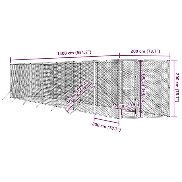Foto 3 de 8 de vidaXL Perrera de Exterior Acero galvanizado Plateado 2x14x2 m