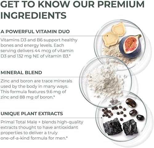 Miniatura 6 de Primal Harvest Total Male+ Multivitamínico para hombres con vitaminas esenciales, minerales y apoyo herbal para energía, vitalidad, salud