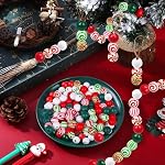 Belinreli Christmas Wood Beads, 250Pcs Candy Cane Wooden Beads 16 mm Round Colorful Craft Bead with Holes Swirl Wooden Beads for Jewelry Making Garland DIY Christmas Tree Home Party Holiday Decoration