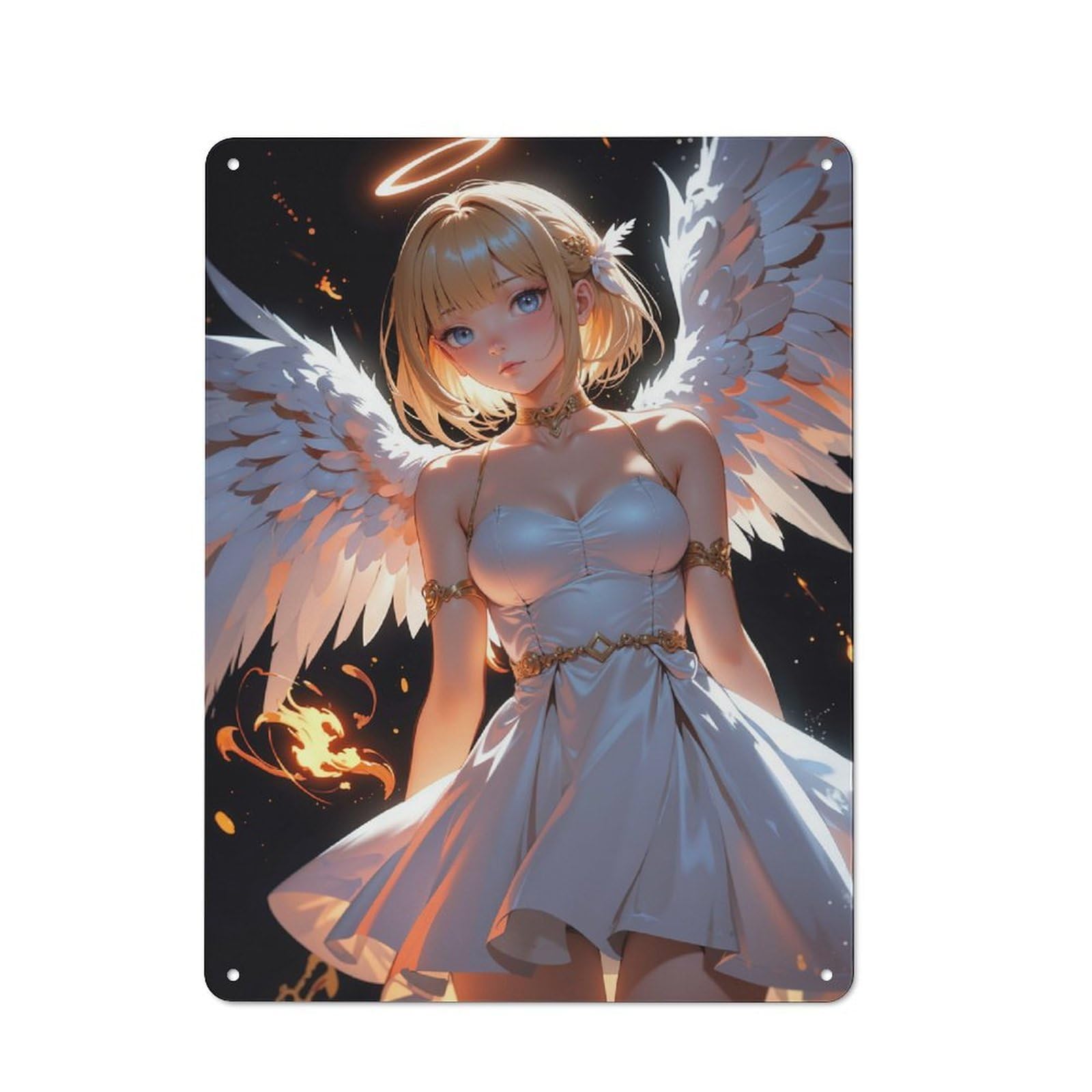 Junmoney Style-2 Tin Wall Plaque 40X30cm With Angel With Golden Halo For Hallway Wall, Suited To Hallway Decor Lovers, For Retro Home Interiors