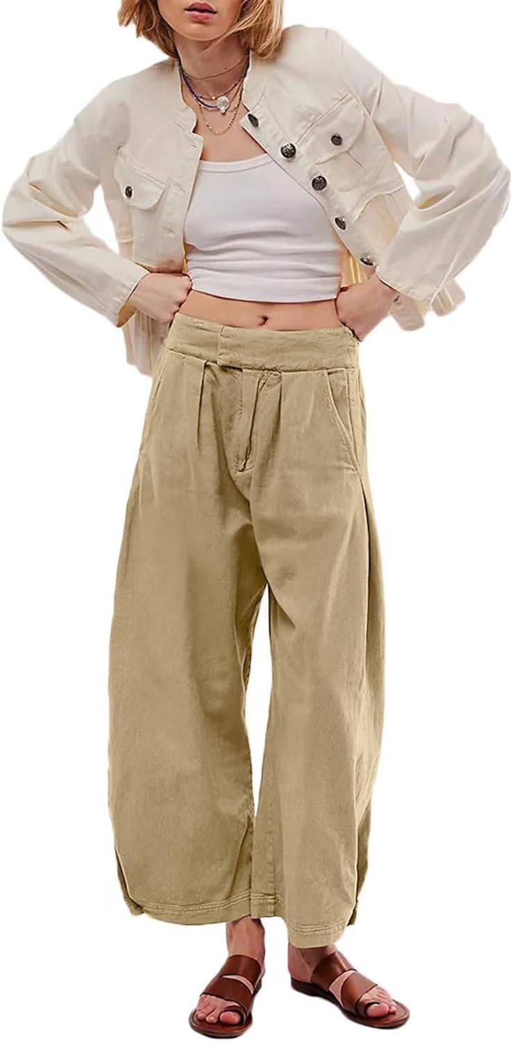 CHARTOU Women's Baggy Barrel Pant Wide Leg Horseshoe Ankle Jeans Mid Rise Harem Y2K Denim Pants with Pockets - Image 4