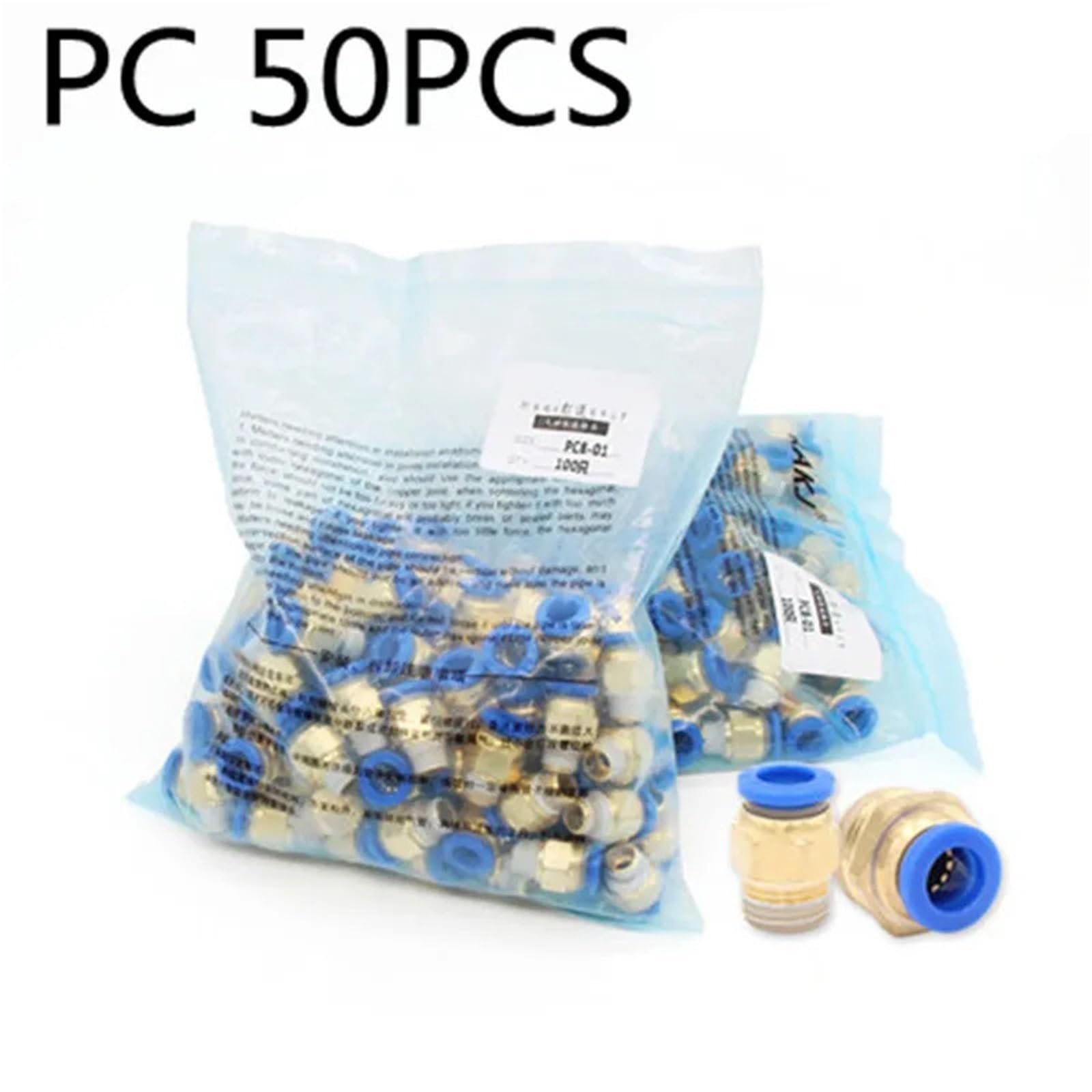 Pneumatische PC-Luftverbinder, Schnellverbinder, PC4-M5, PC4-01, PC6-01, PC6-02, 1/8 Zoll, 1/4 Zoll, 3/8 Zoll, 1/2 Zoll, Außengewinde (14 mm, 1/8 Zoll), 50 Stück