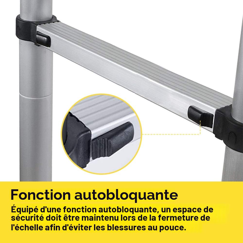 Échelle télescopique en aluminium - 3,2 m - Échelle extensible - Antidérapante - Multifonction - Charge maximale : 150 kg