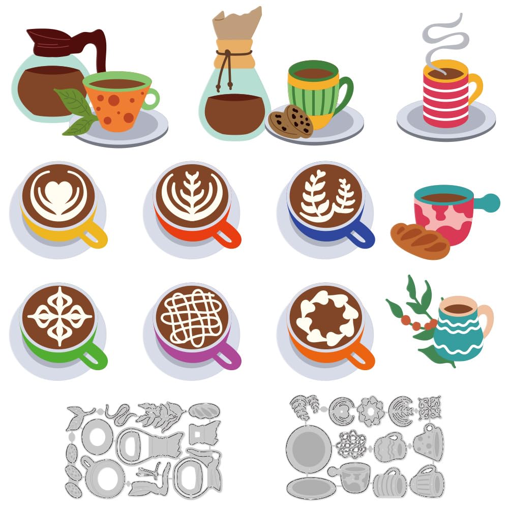 DELORIGIN Coffee Latte Art Cutting Dies Coffee Cup Card Making Die Stencil Metal Die Cuts Card Scrapbooking Embossing Template Dies for Greeting Cards Craft Paper Album Invitation Festive Decor
