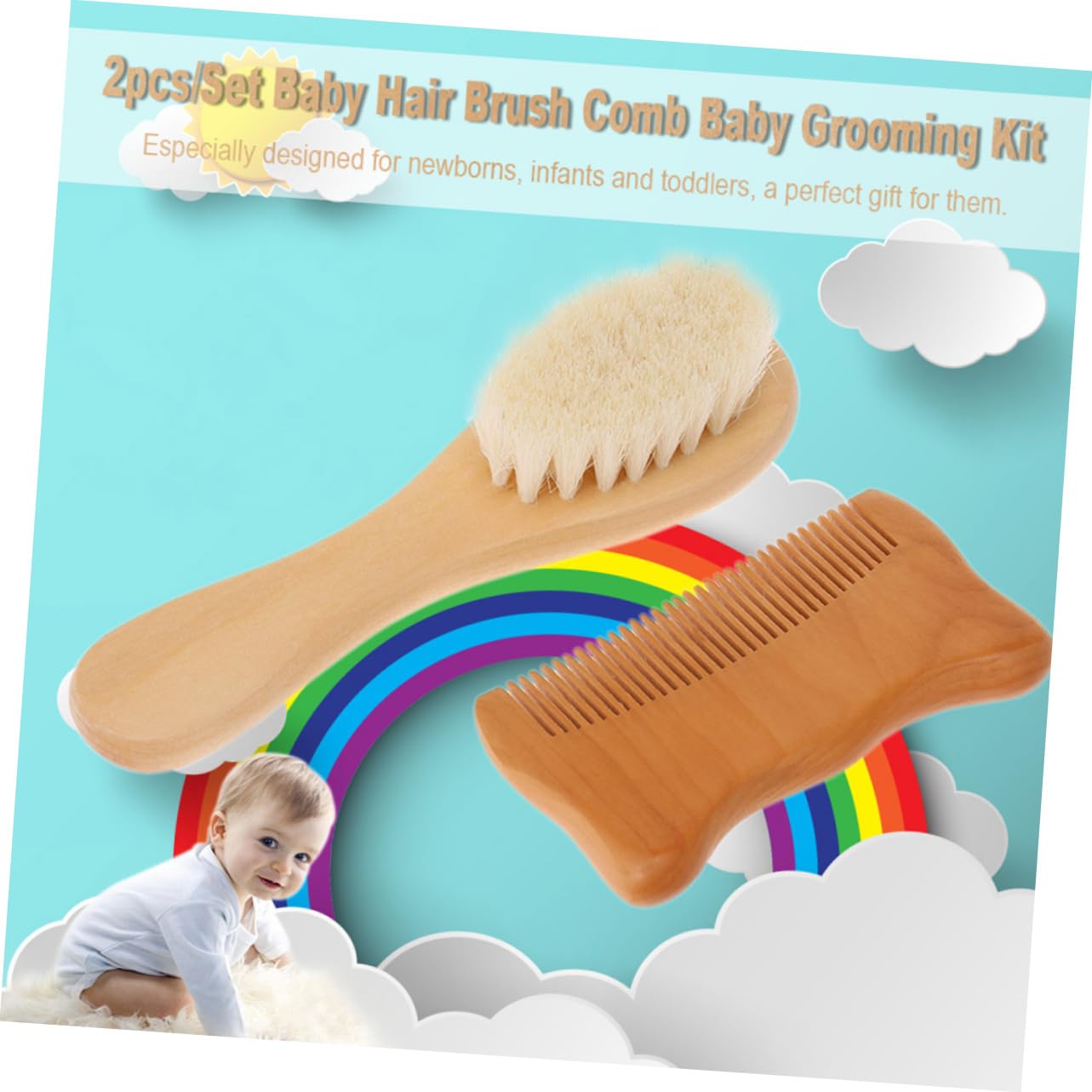 FRCOLOR 6 peines de madera para el pelo para niños pequeños, cepillo de cerdas naturales, cepillo de pelo para cabello grueso, cepillo de madera para el cabello, cepillo de madera con cerdas de