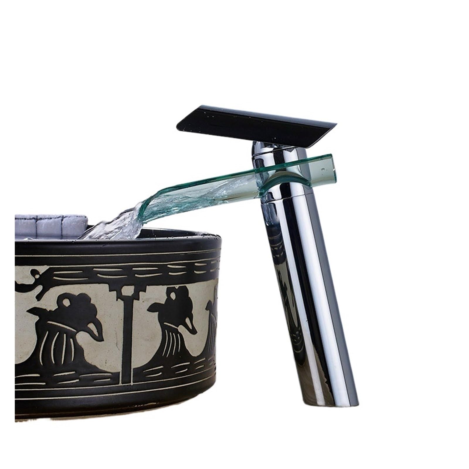 Mitigeur de lavabo cascade en verre chrome tall pour salle de bains moderne
