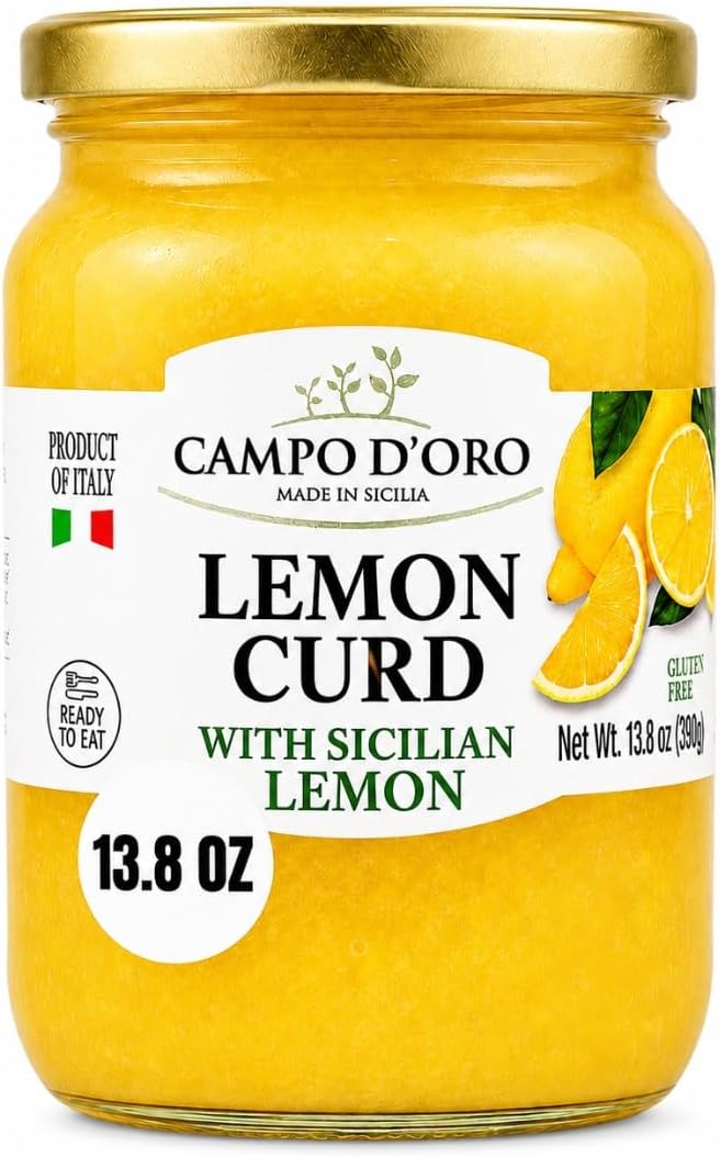 CAMPO D'ORO - Sicilian Lemon Curd, 13.8 oz (390g), Citrus Lemon custard made with fresh lemon, eggs and butter, Dessert, Pie or Tart Filling, Product of Sicily, Italy