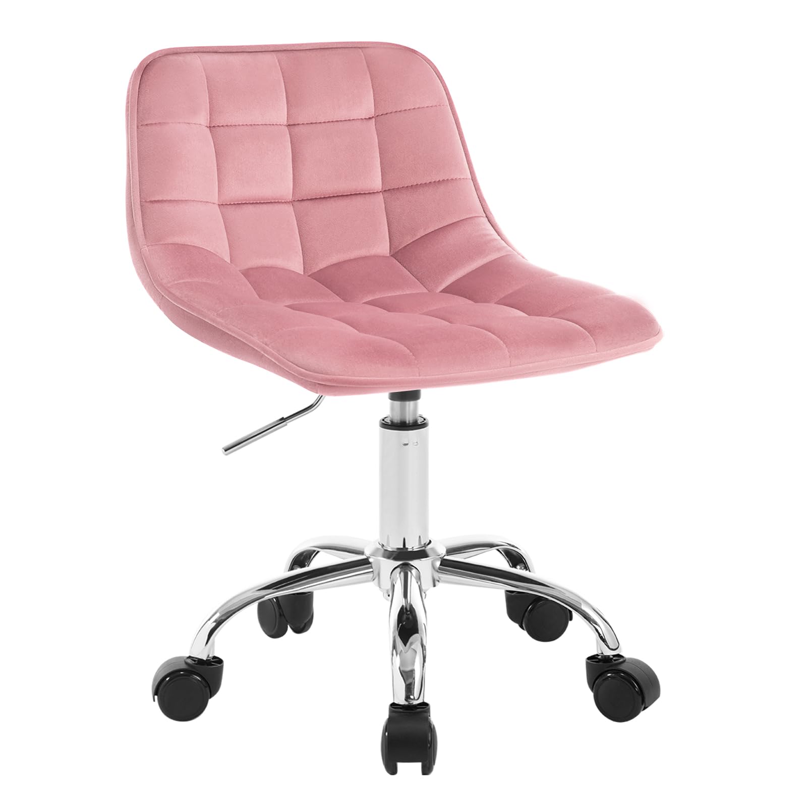 WOLTU Office Chair, Swivel Vanity Stool, Ergonomic Desk Chair with Back, Low Stool with Height Adjustable Seat, Velvet Upholstered Seat, Pink