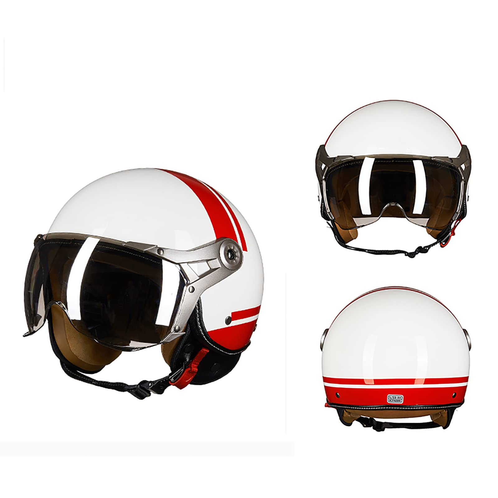 JATIBOSH Medio Casco Retro Tratamiento De Fortalecimiento, Antiarañazos Motocicleta Casco, Lentes Chapadas En Plata Clara De Primera Calidad Jet Ciclomotor Abierto Cascos, Certificación ECE
