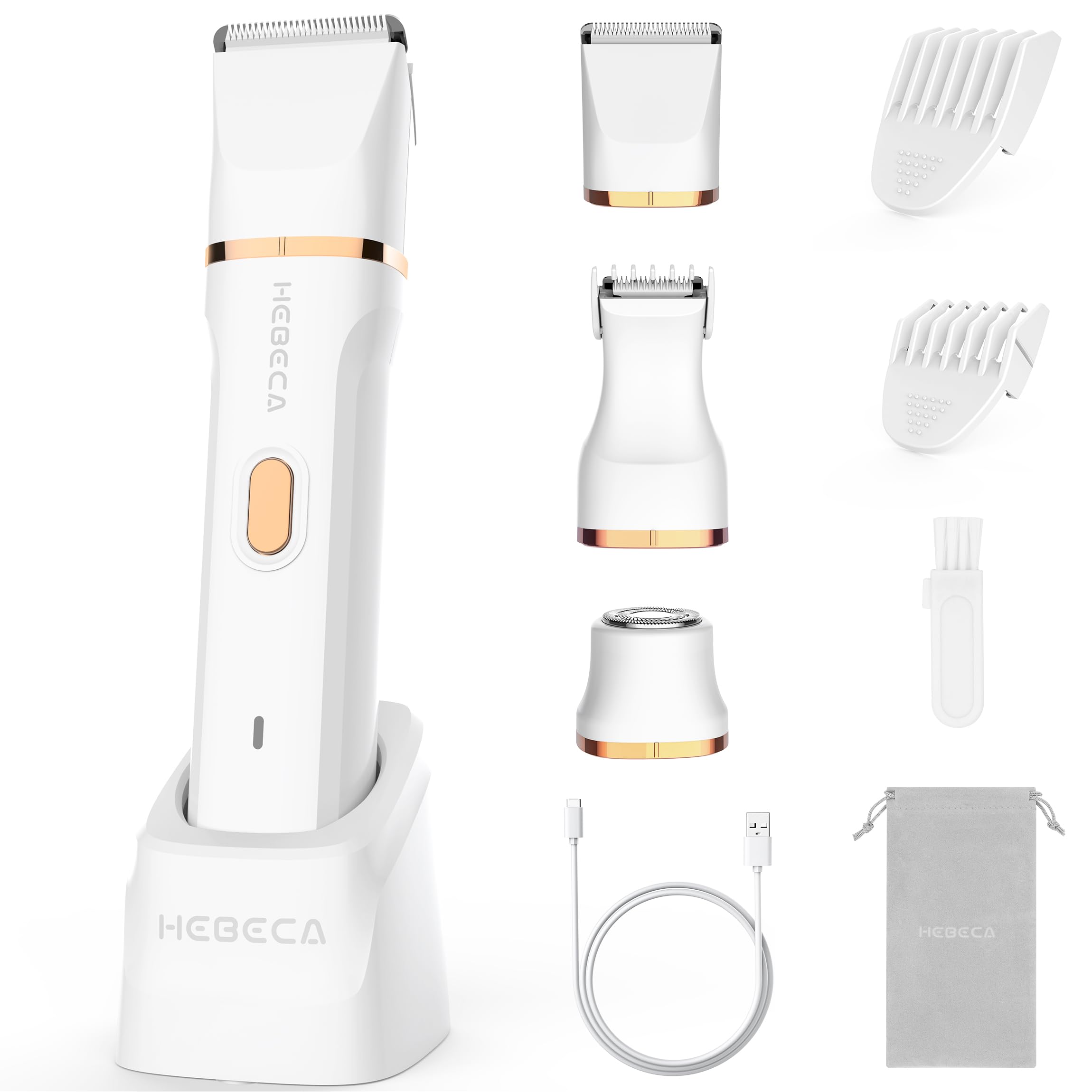 HEBECA Bikini Trimmer for Women, 3in1 Electric Razor for women with Facial Trimmers & Intimate Shaver for Sensitive Skin, Waterproof Wet & Dry Use Rechargeable Pubic Hair Trimmer Removal