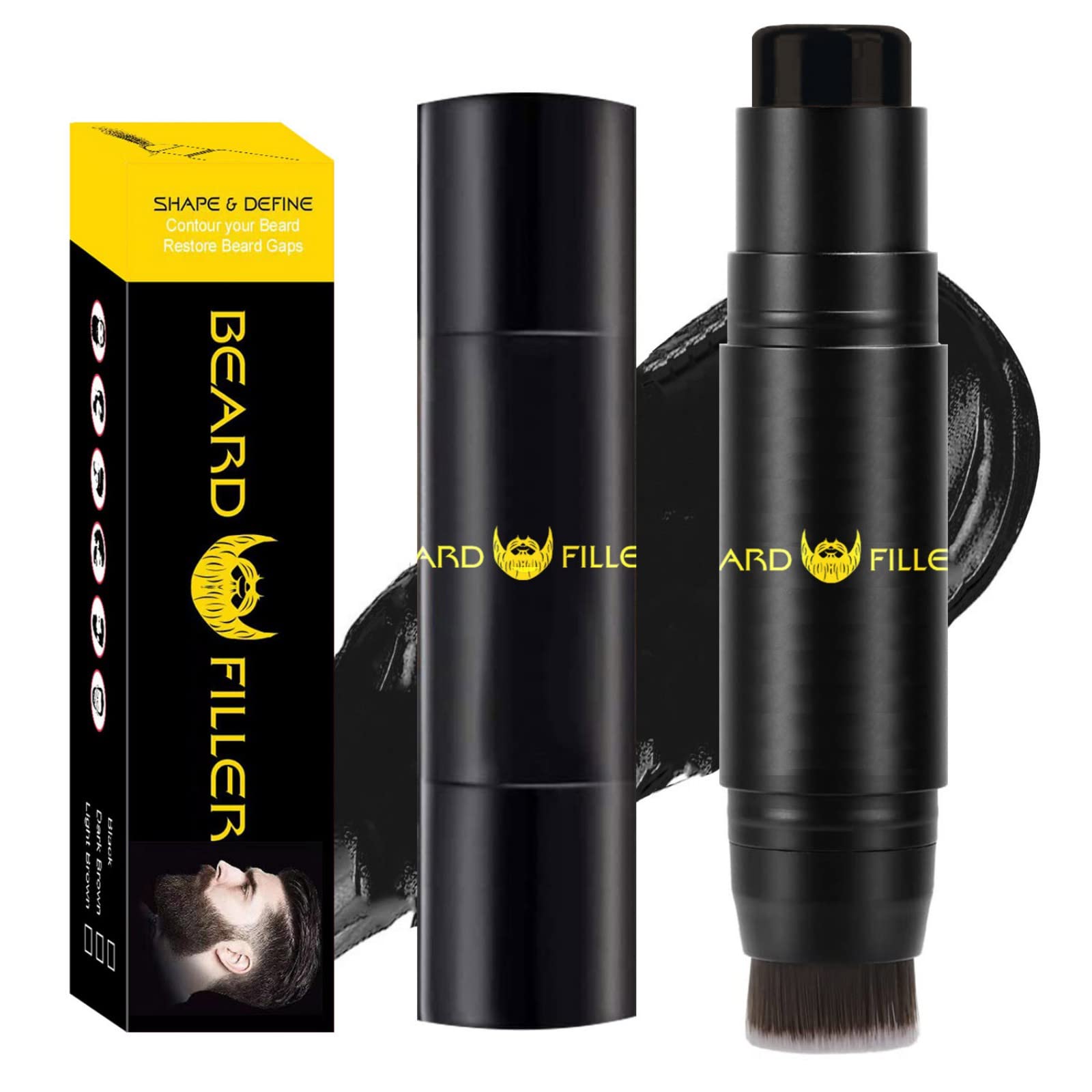 Hocossy Double-ended Beard Filler Pen Sweatproof Natural Shaping Beard Filler with Brush