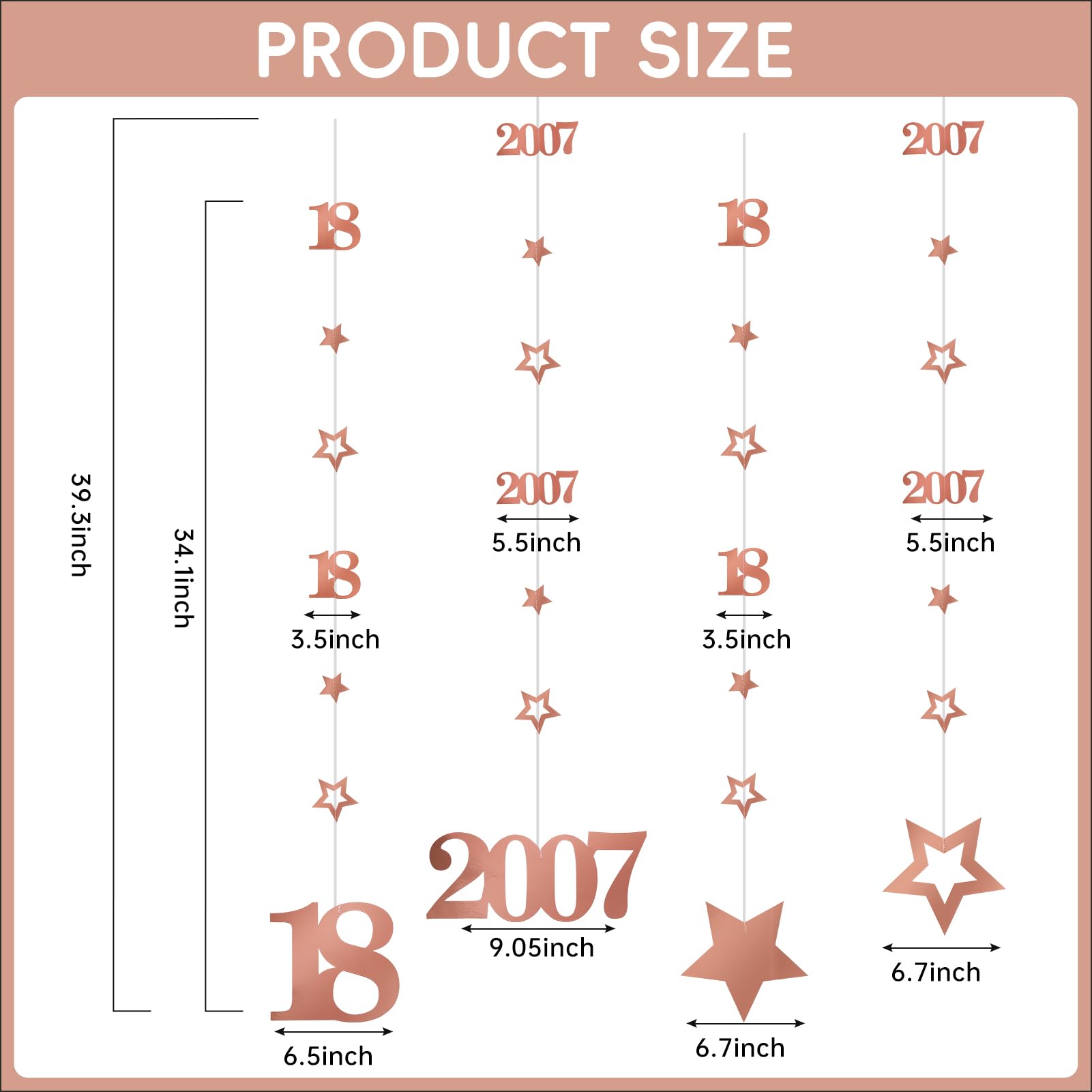 Eucutur Pink Rose Gold 18th Birthday Decorations for Girls, Pre-Strung Glitter Twinkle Number 2007 18 Years Old Hanging Streamer Banner Party Supplies, Pink Sweet Eighteen Birthday Gift Decor