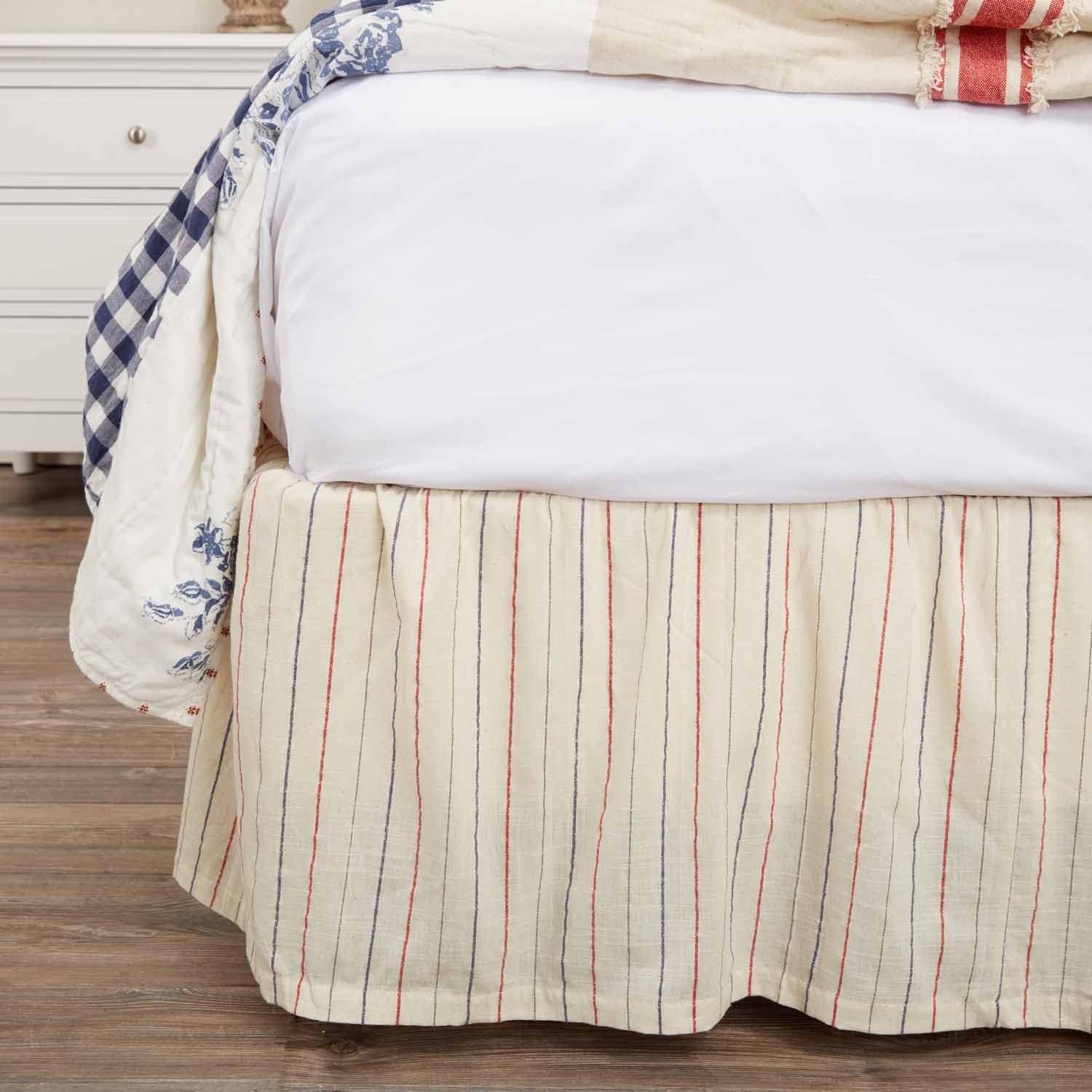 Piper Classics Betsy Stripe Bed Skirt, 16" Drop, Split Corners, Farmhouse, Patriotic, Primitive Americana, King