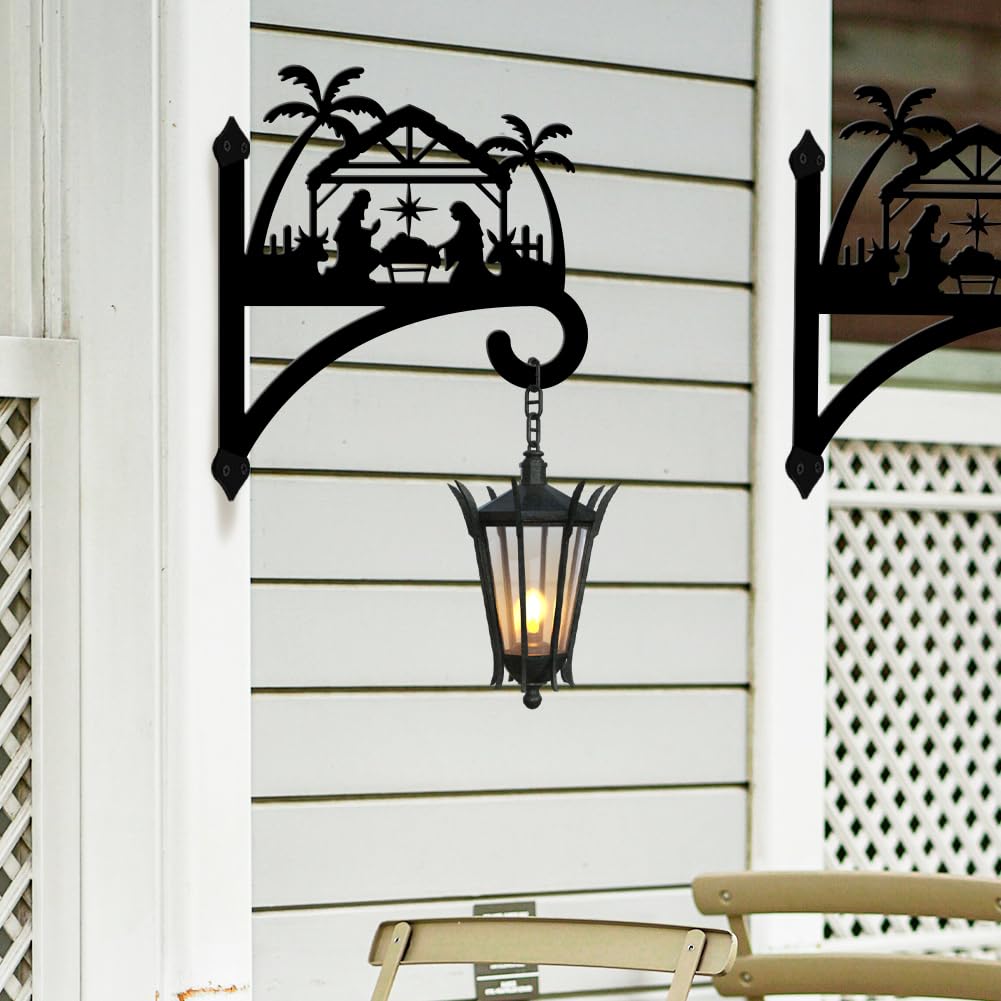 peacoblue Ganchos de hierro para plantas colgantes para exterior e interior, plantas colgantes, flores, helechos, macetas, farol, comedero de pájaros, 30cm x 37.3cm, soporte de pared de metal