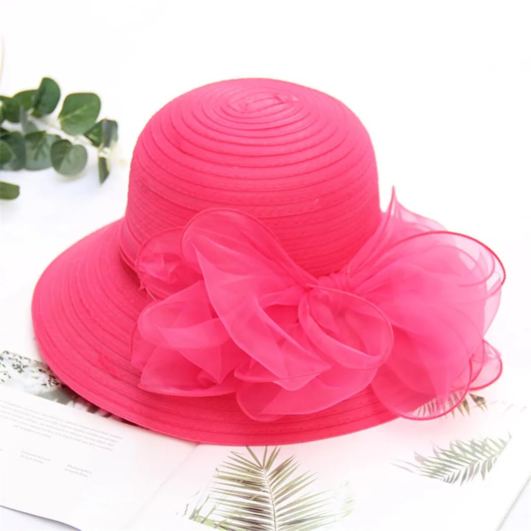 Yeuyyben Elegante cappello da donna estivo in organza a tesa larga cappelli per protezione solare per le donne chiesa matrimonio spiaggia cappello da sole pieghevole