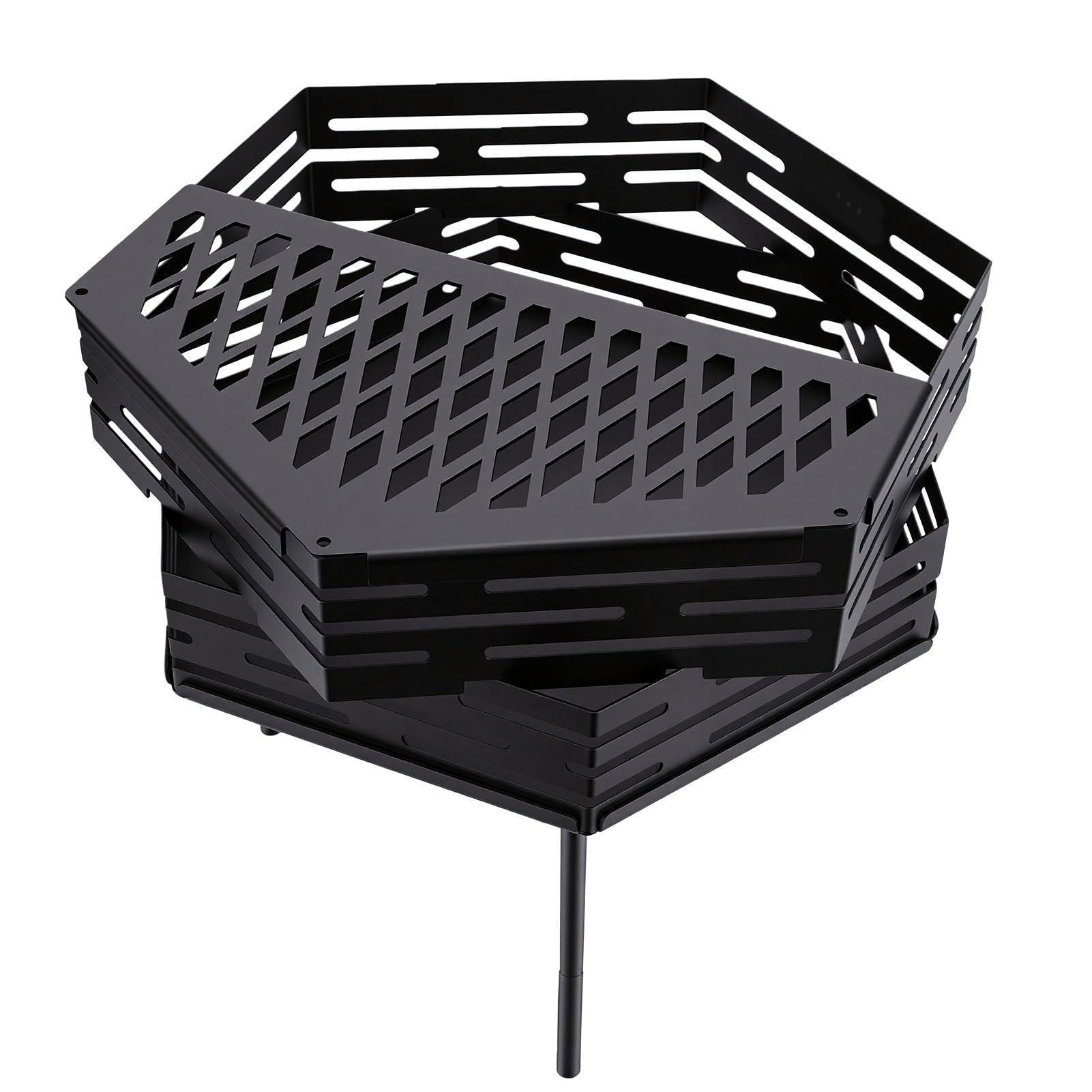 Tnfeeon Bracieri Portatili con Griglia di Cottura Caminetto da Campeggio in Acciaio Al Carbonio per Barbecue Patio Braciere a Legna da Esterno Fossa Esagonale