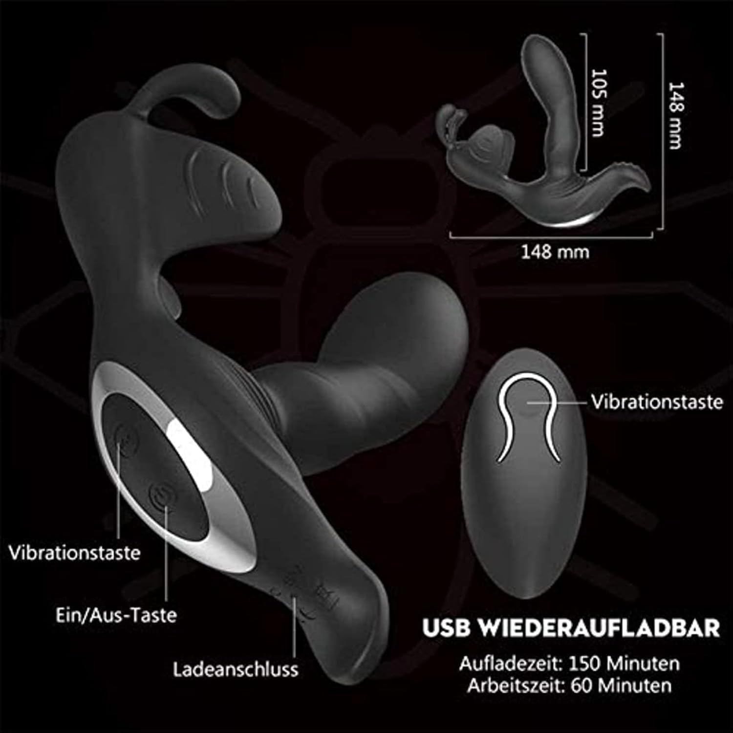 Giocattolo 3 in 1: massaggiatore anale, vibratore, vibratore per il punto G e massaggiatore, con telecomando