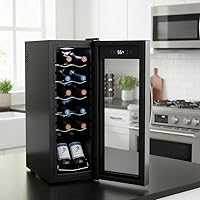Vista 5 de Nutrichef Refrigerador de vino delgado de acero inoxidable de 12 botellas Enfriador de vino rojo y blanco Control de temperatura ajustable
