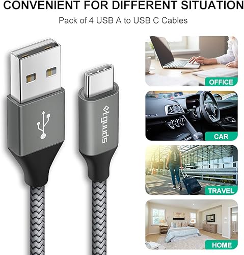 Miniatura 7 de etguuds Cable USB C de carga rápida 4 unidades, 13610 pies, cable de carga tipo C trenzado de nailon compatible con Samsung Galaxy S10 S9 S8 Plus