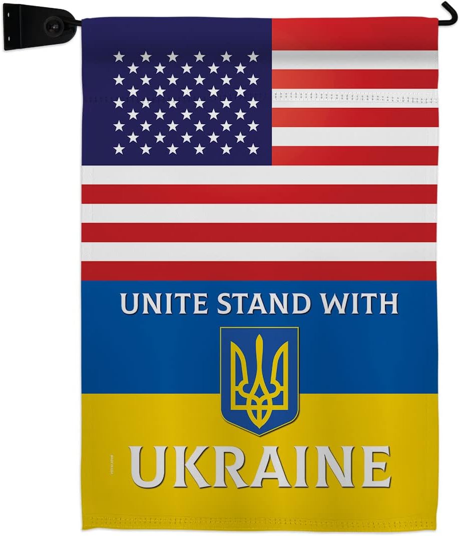 US Stand With Ukraine Garden Flags Pack Regional Friendship USA American Alliance World Country Particular Area Vintage Applique Decorative Gift Yard House Banner Made In 13 X 18.5