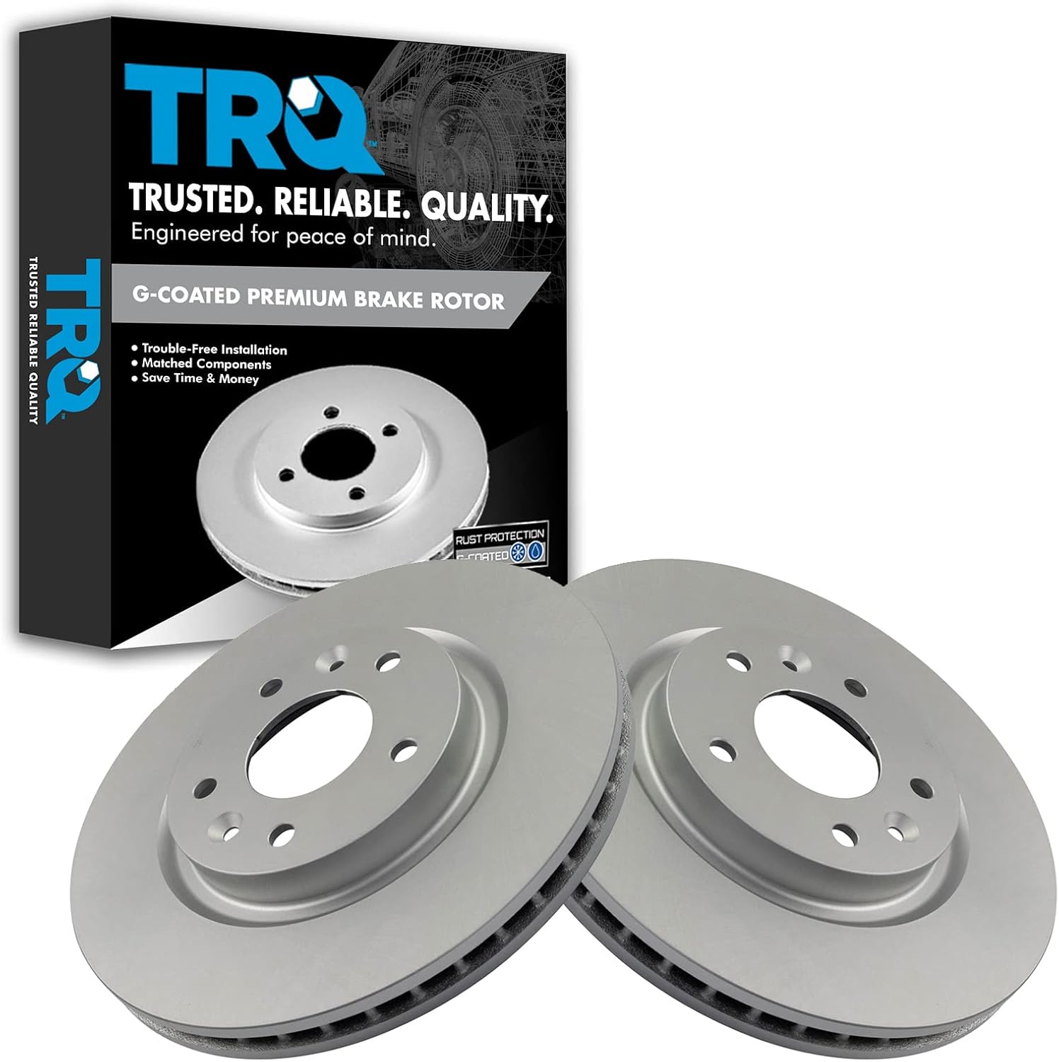 TRQ Front Brake Rotors Set Vented Premium G-Coated Compatible with 2014-2017 Nissan LEAF 2014-2020 Rogue 2017-2021 Rogue Sport
