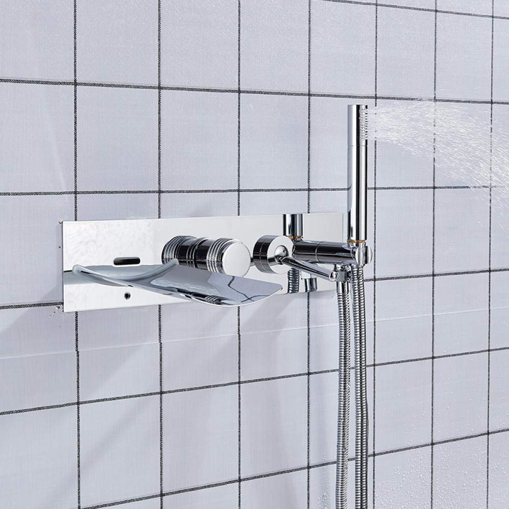 DFGHNBVC Led Waterfall Bathtub Shower Faucet Wall Mounted Bath Shower Single Handle Mixer Tap Handheld Shower Mixer