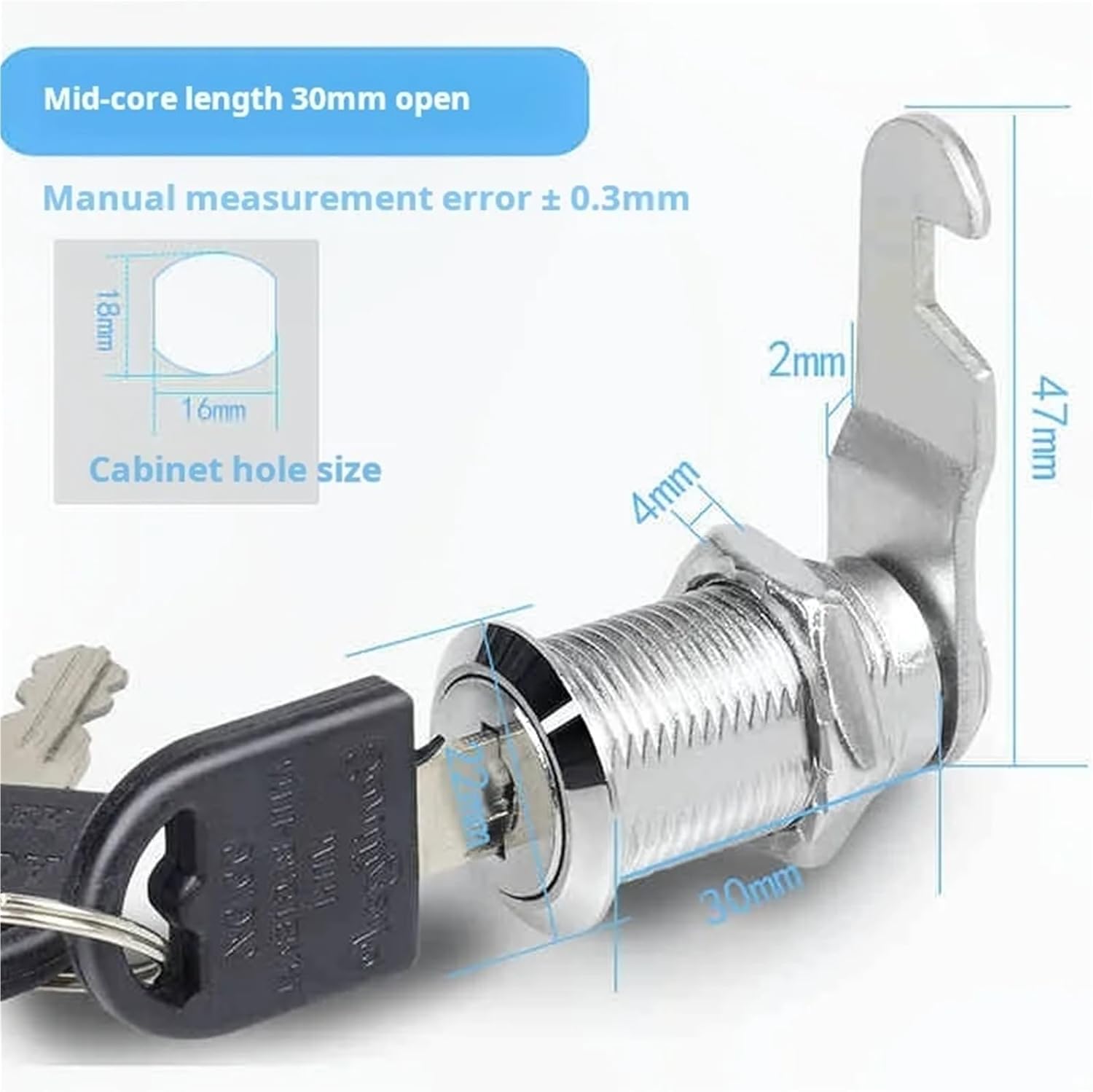 1PCS File/Goods/Drawer Cabinet Locks with 2 Keys Lock Furniture Hardware Door for Office Desk Letter Box Cam(M-30mm Open)