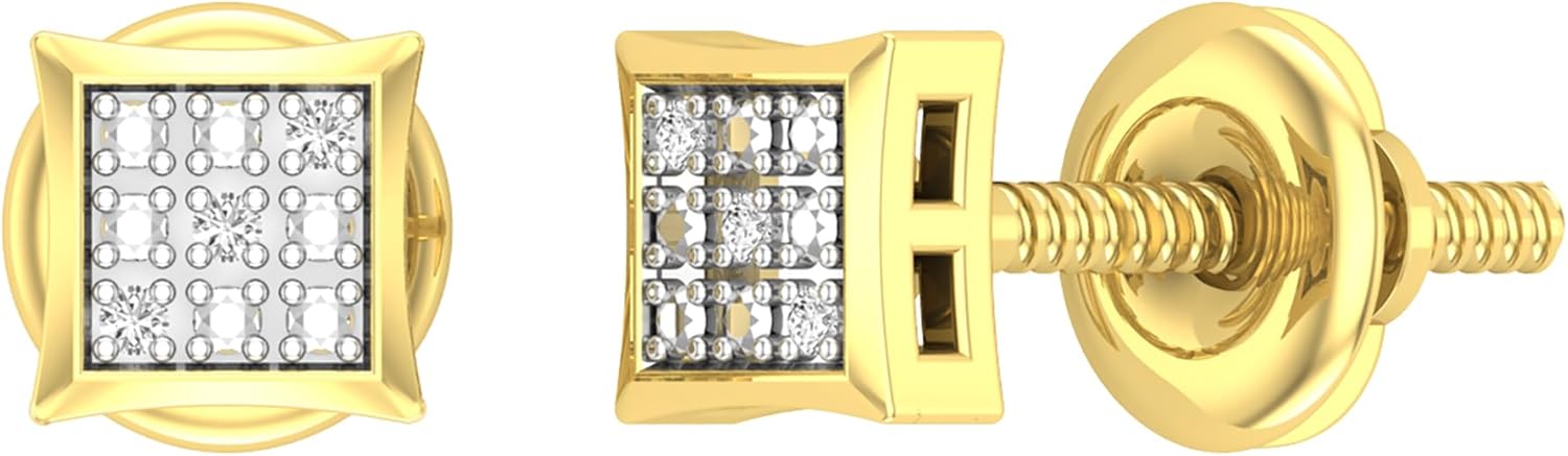 Dazzlingrock Collection Natural Round White Diamond Square Hip Hop Iced Out Studs in 10K Solid Yellow Gold, Screw Back,Unisex Design Ladies,Mens Real Diamond Earrings