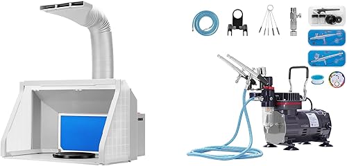 VIVOHOME 110-120 V Sistema de pintura aerógrafa profesional con compresor de aire de 15 HP y 3 kits de aerógrafo y ventiladores duales Kit de cabina