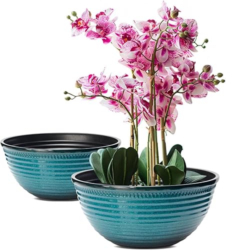 Paquete de 2 macetas de 10 pulgadas, macetas decorativas duraderas con orificio de drenaje para plantas de interior y exterior, flores, suculentas,