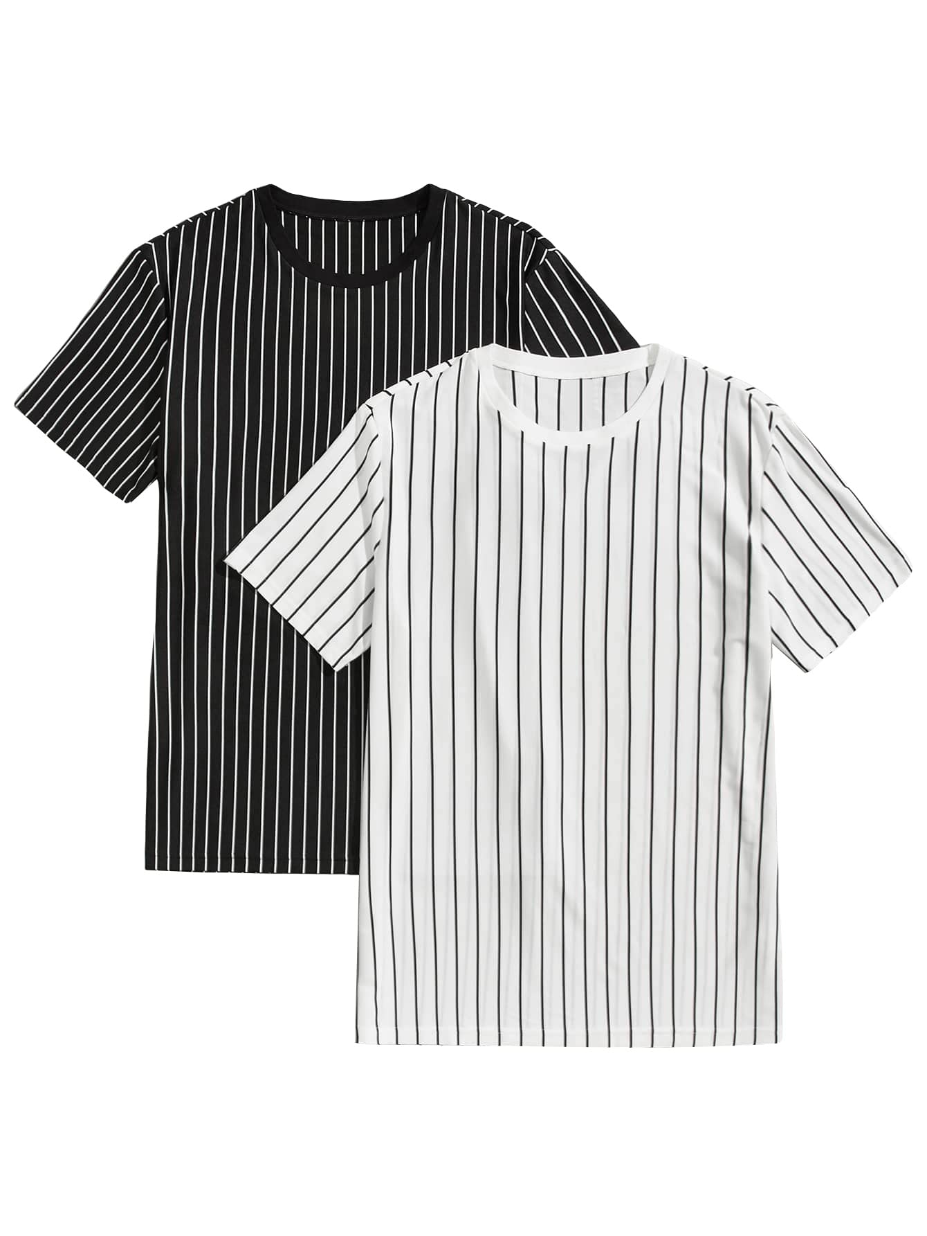 GORGLITTERMen's 2 Piece Striped Print T Shirts Round Neck Short Sleeve Tee Casual Tops