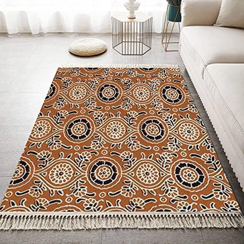 Boho Kid Bedroom Playroom Nursery Area Rugs Ajrakh Block Print Batik Print Printing Textile Tassels Carpet Patio Hallway Runner Mat Pad Home Decor Living Room Indoor Outdoor