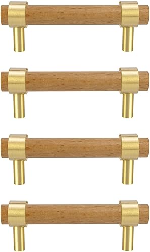 foxwake Tiradores de tocador de madera y latón de 0 a 3 pulgadas, doble agujero, juego de 4 unidades ajustables de centro a centro, tirador de
