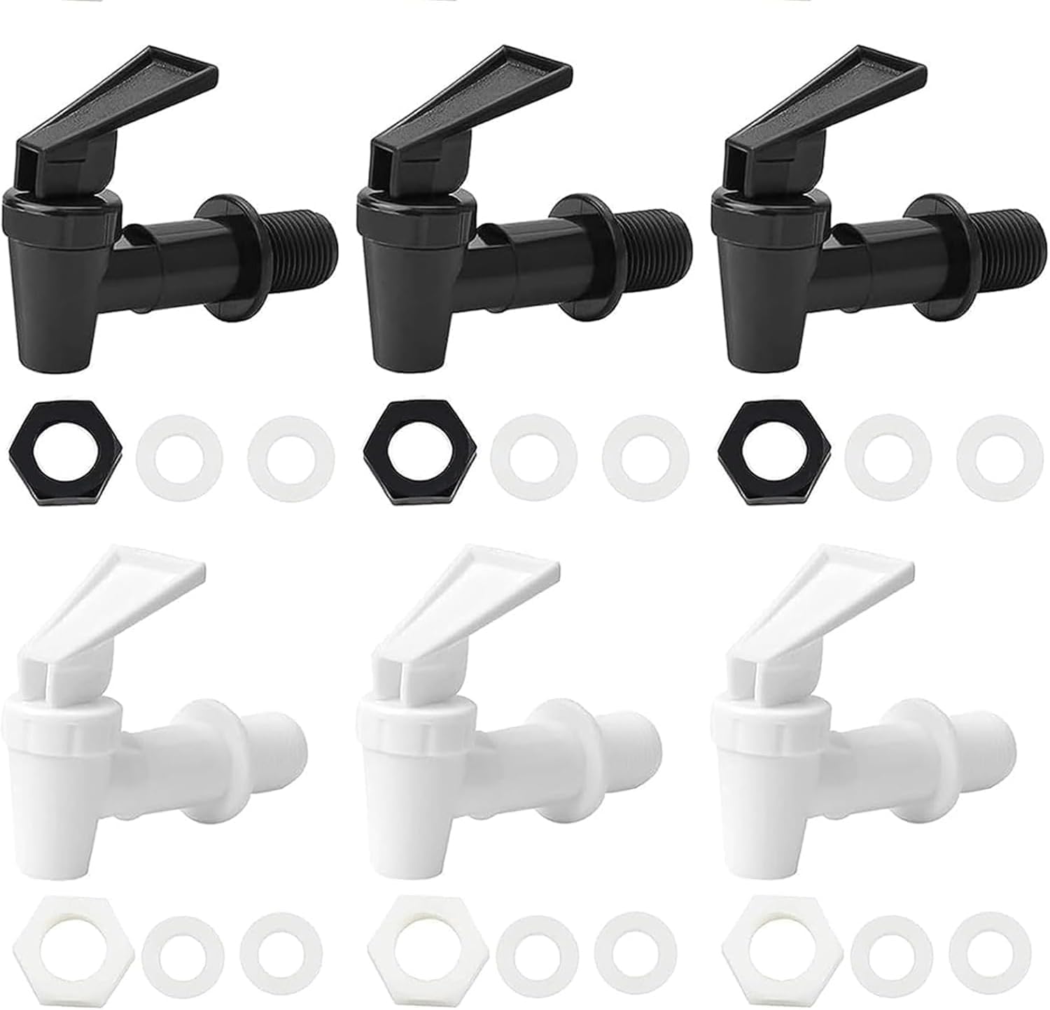 6Pcs Plastic Replacement Tap, Water Dispenser Pure Black and White Plastic Drink Dispenser Tap for Beer Barrel Juice Taps Kettles Water Containers, Food-Grade Silicone