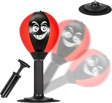 Desktop Punching Bag for Kids Adults, Super Strong Suction Cup Base Speed Boxing Bag, High Elastic Spring Reflex Punch Bag, Durable PU Leather Rage Punch Ball for Office Home Desk, Dark Black