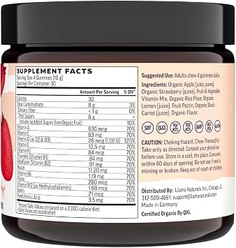 Llama Naturals Men and Women Multivitamin, Vegan, Organic Gummies with Vitamin D, C and K, Real Fruit Gummy Vitamins, Chewable Multivitamin Supplement, Strawberry, 120 Ct