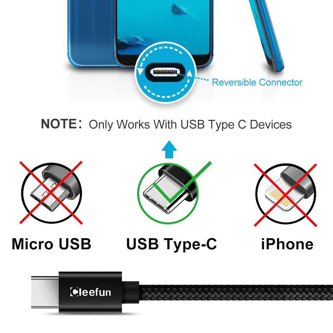 CLEEFUN Extra Long USB-C Charging Cable 50ft, USB to USBC - 50 Foot Type C Power Cord (Only Charge) for iPhone 16 15 Series, Samsung Galaxy Series and Other USB-C Devices - Nylon Braided