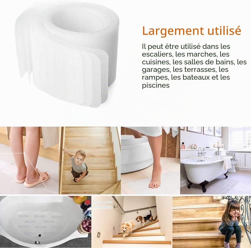 15 Pièces 15 x 80cm Marche pour Escalier Antidérapant Transparent, Bande Anti-dérapant pour Escalier, Autocollant Adhésifs de Protection pour Tapis d’escalier Intérieur