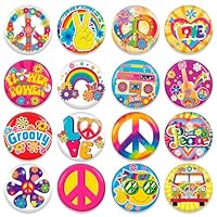 HOWAF 16 Stück Hippie Buttons, Groovy Retro Hippie Boho Buttons Anstecker Frieden Zeichen Flower Power Button Pins für Hippie Accessoires, Hippie Kostüm Fashing 60er Jahre Hippie Deko