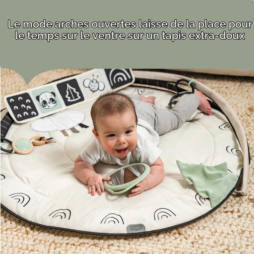 Tiny Love Classic Gymini, Tapis d’éveil musical 2-en-1 pour bébé, dès la naissance, gym pour bébé, 20 activités, jouet musical interactif, arches ajustables, Black & White Décor