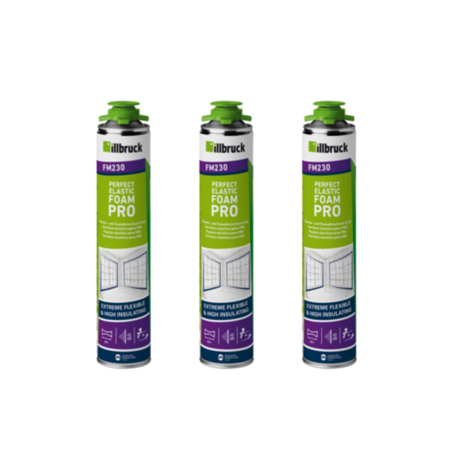 FM230 Bauschaum Fenster und Fassadenschaum PLUS, bis zu 30% flexibel, Montageschaum Fensterschaum hohe Schalldämmung Wärmedämmung 750ml Kombisets (ohne Reiniger/ohne Schaumpistole, 3x)